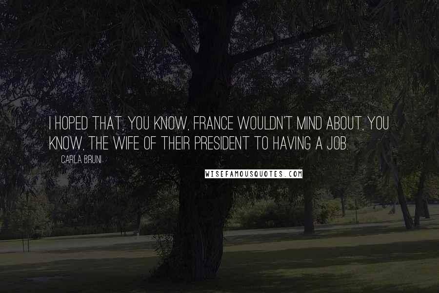 Carla Bruni Quotes: I hoped that, you know, France wouldn't mind about, you know, the wife of their president to having a job.