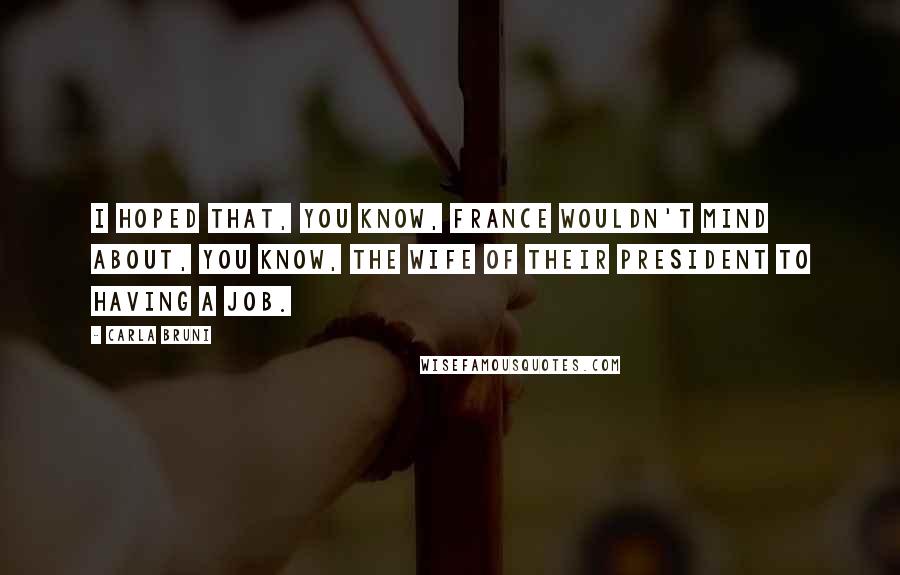 Carla Bruni Quotes: I hoped that, you know, France wouldn't mind about, you know, the wife of their president to having a job.