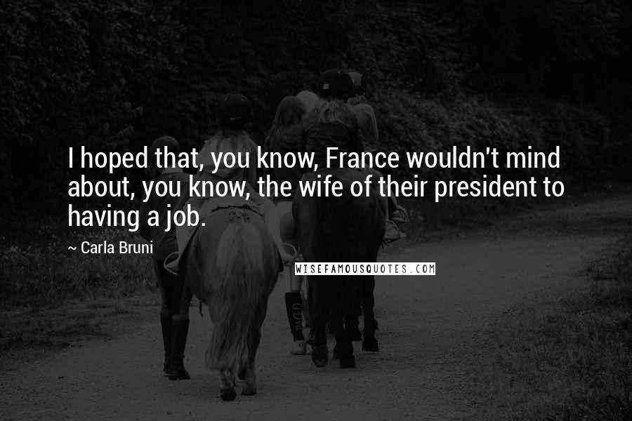 Carla Bruni Quotes: I hoped that, you know, France wouldn't mind about, you know, the wife of their president to having a job.