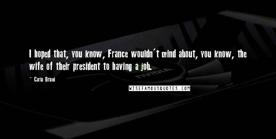 Carla Bruni Quotes: I hoped that, you know, France wouldn't mind about, you know, the wife of their president to having a job.