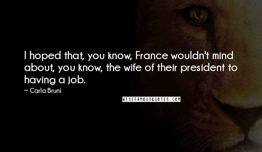 Carla Bruni Quotes: I hoped that, you know, France wouldn't mind about, you know, the wife of their president to having a job.