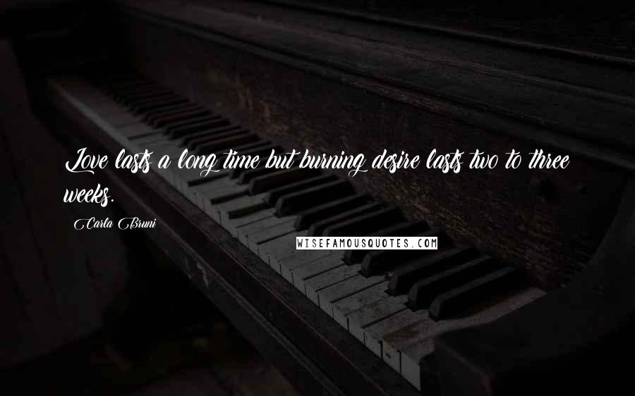 Carla Bruni Quotes: Love lasts a long time but burning desire lasts two to three weeks.