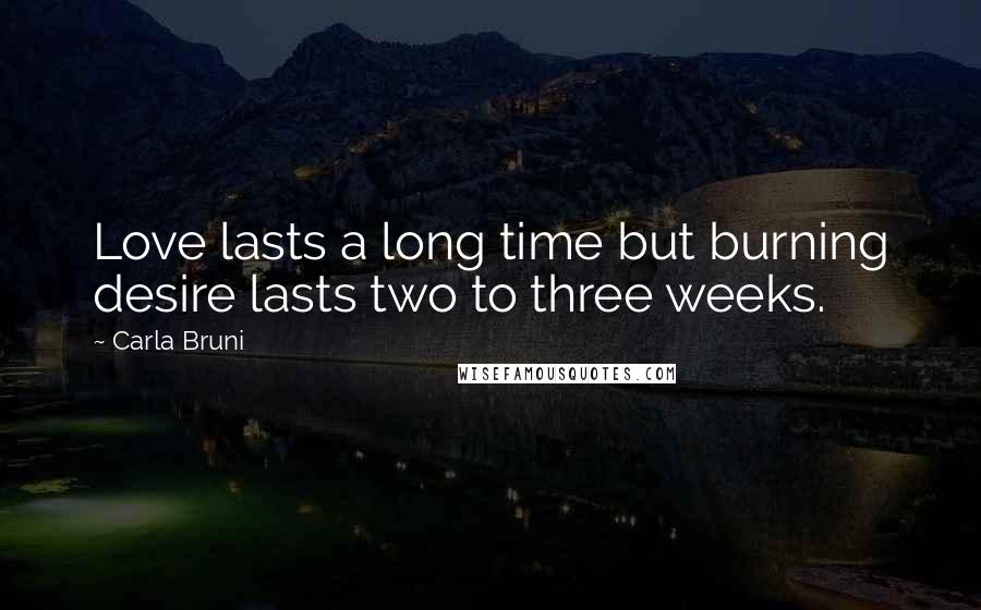 Carla Bruni Quotes: Love lasts a long time but burning desire lasts two to three weeks.
