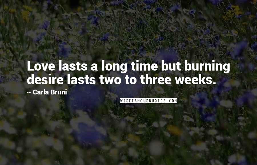 Carla Bruni Quotes: Love lasts a long time but burning desire lasts two to three weeks.