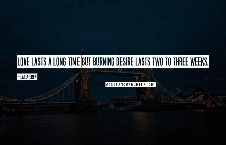 Carla Bruni Quotes: Love lasts a long time but burning desire lasts two to three weeks.