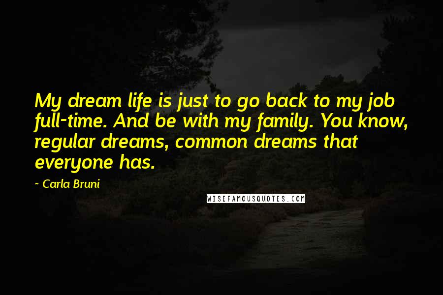 Carla Bruni Quotes: My dream life is just to go back to my job full-time. And be with my family. You know, regular dreams, common dreams that everyone has.