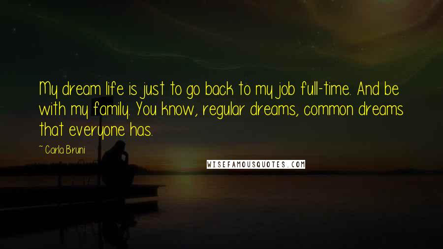 Carla Bruni Quotes: My dream life is just to go back to my job full-time. And be with my family. You know, regular dreams, common dreams that everyone has.