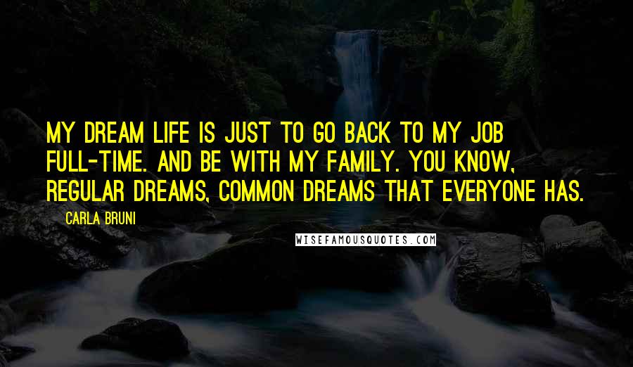 Carla Bruni Quotes: My dream life is just to go back to my job full-time. And be with my family. You know, regular dreams, common dreams that everyone has.