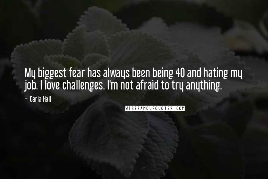 Carla Hall Quotes: My biggest fear has always been being 40 and hating my job. I love challenges. I'm not afraid to try anything.