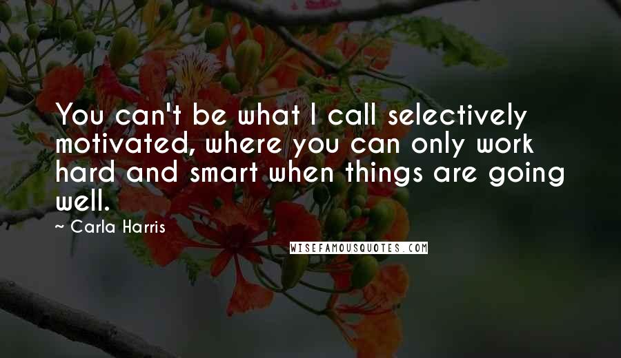Carla Harris Quotes: You can't be what I call selectively motivated, where you can only work hard and smart when things are going well.