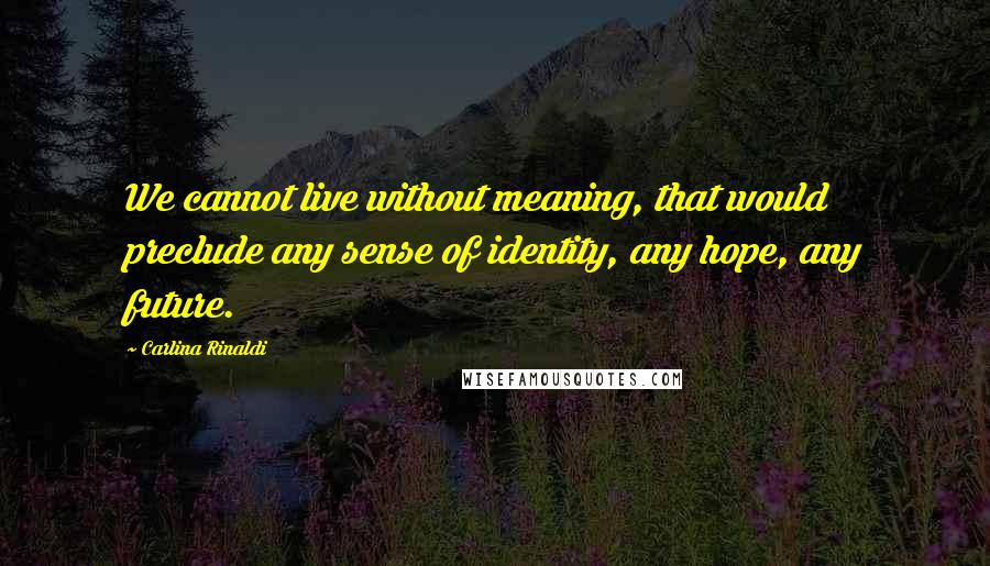 Carlina Rinaldi Quotes: We cannot live without meaning, that would preclude any sense of identity, any hope, any future.