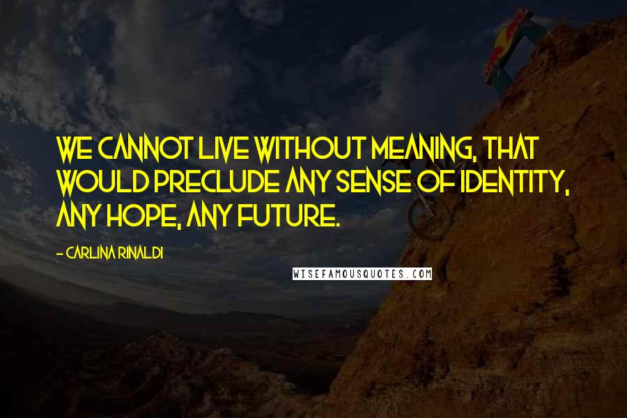 Carlina Rinaldi Quotes: We cannot live without meaning, that would preclude any sense of identity, any hope, any future.