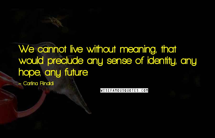 Carlina Rinaldi Quotes: We cannot live without meaning, that would preclude any sense of identity, any hope, any future.