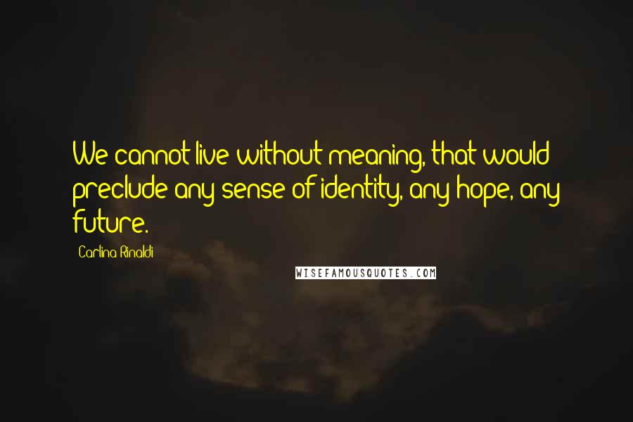 Carlina Rinaldi Quotes: We cannot live without meaning, that would preclude any sense of identity, any hope, any future.