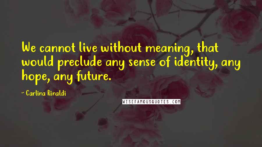 Carlina Rinaldi Quotes: We cannot live without meaning, that would preclude any sense of identity, any hope, any future.