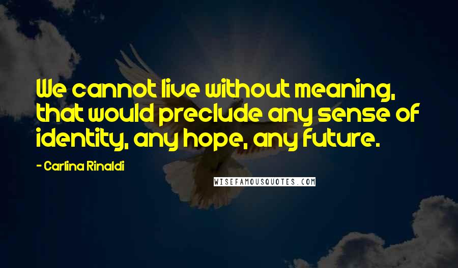 Carlina Rinaldi Quotes: We cannot live without meaning, that would preclude any sense of identity, any hope, any future.