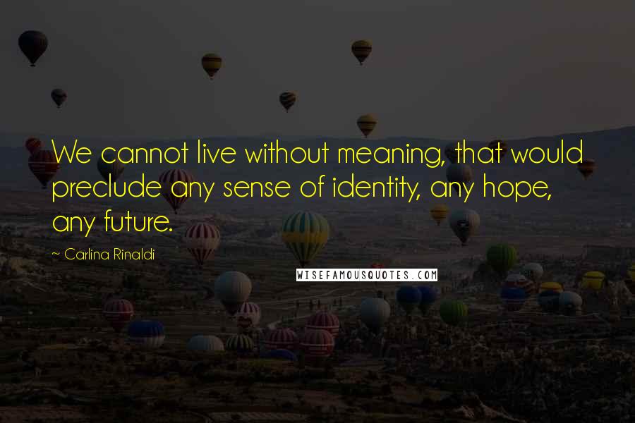 Carlina Rinaldi Quotes: We cannot live without meaning, that would preclude any sense of identity, any hope, any future.