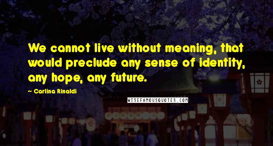 Carlina Rinaldi Quotes: We cannot live without meaning, that would preclude any sense of identity, any hope, any future.