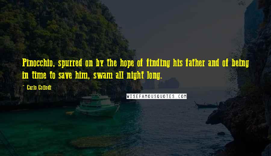 Carlo Collodi Quotes: Pinocchio, spurred on by the hope of finding his father and of being in time to save him, swam all night long.