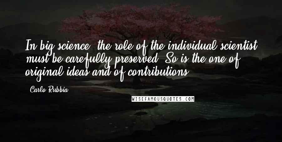 Carlo Rubbia Quotes: In big science, the role of the individual scientist must be carefully preserved. So is the one of original ideas and of contributions.