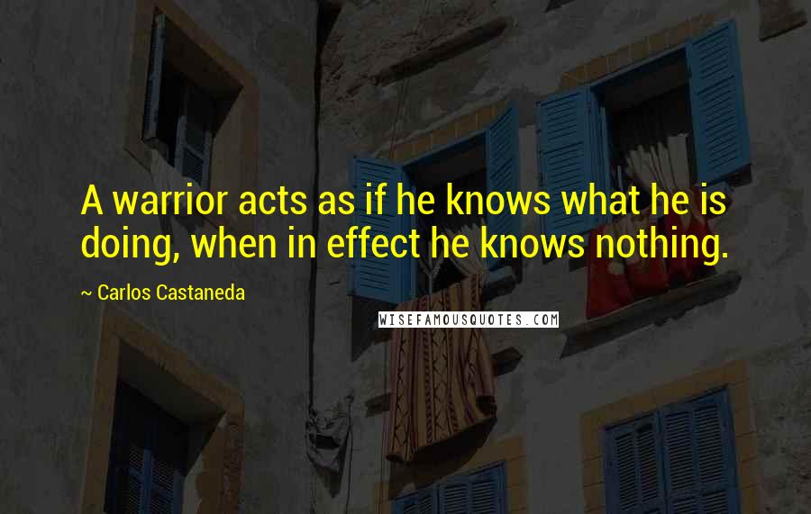 Carlos Castaneda Quotes: A warrior acts as if he knows what he is doing, when in effect he knows nothing.