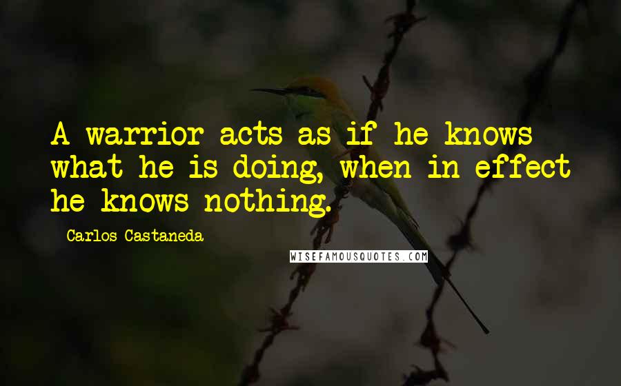 Carlos Castaneda Quotes: A warrior acts as if he knows what he is doing, when in effect he knows nothing.