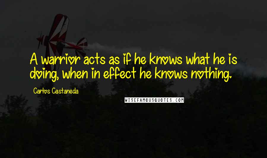 Carlos Castaneda Quotes: A warrior acts as if he knows what he is doing, when in effect he knows nothing.