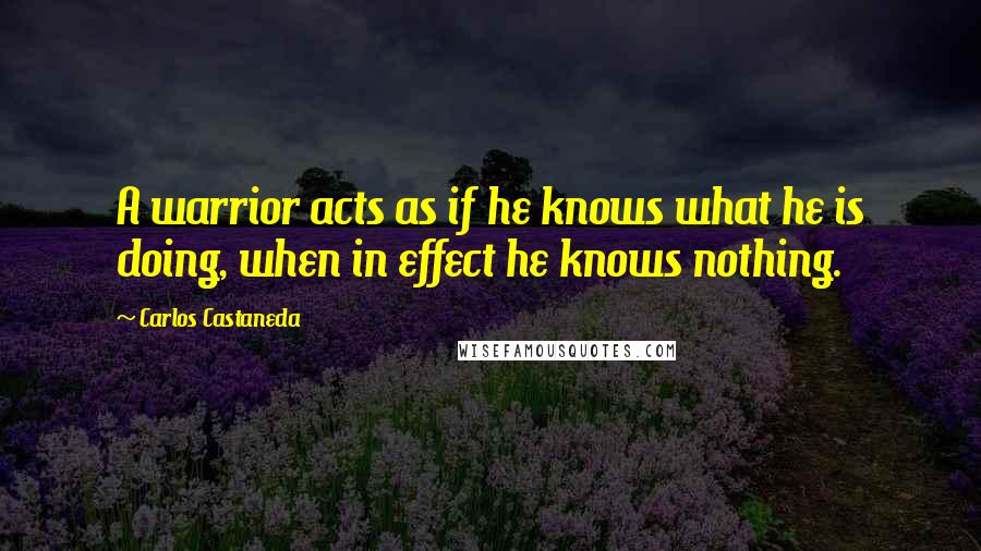 Carlos Castaneda Quotes: A warrior acts as if he knows what he is doing, when in effect he knows nothing.