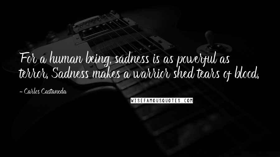 Carlos Castaneda Quotes: For a human being, sadness is as powerful as terror. Sadness makes a warrior shed tears of blood.