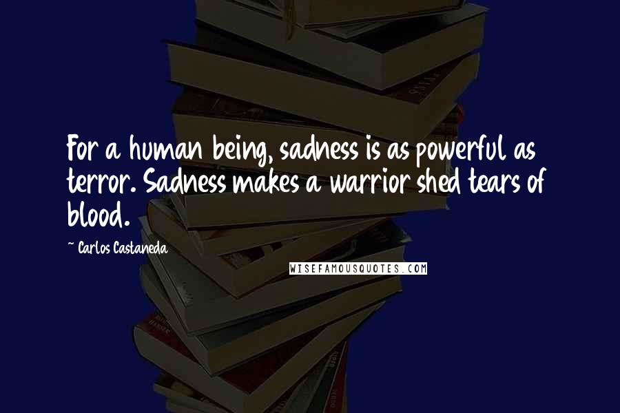 Carlos Castaneda Quotes: For a human being, sadness is as powerful as terror. Sadness makes a warrior shed tears of blood.