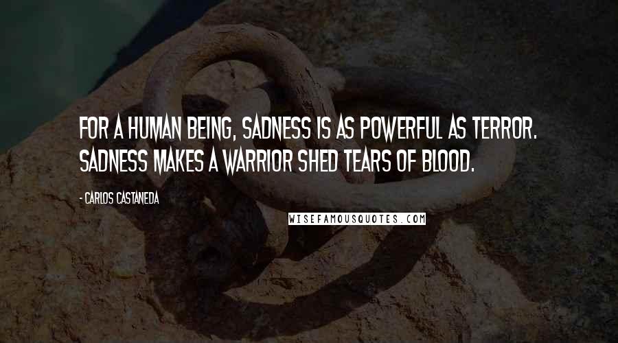 Carlos Castaneda Quotes: For a human being, sadness is as powerful as terror. Sadness makes a warrior shed tears of blood.