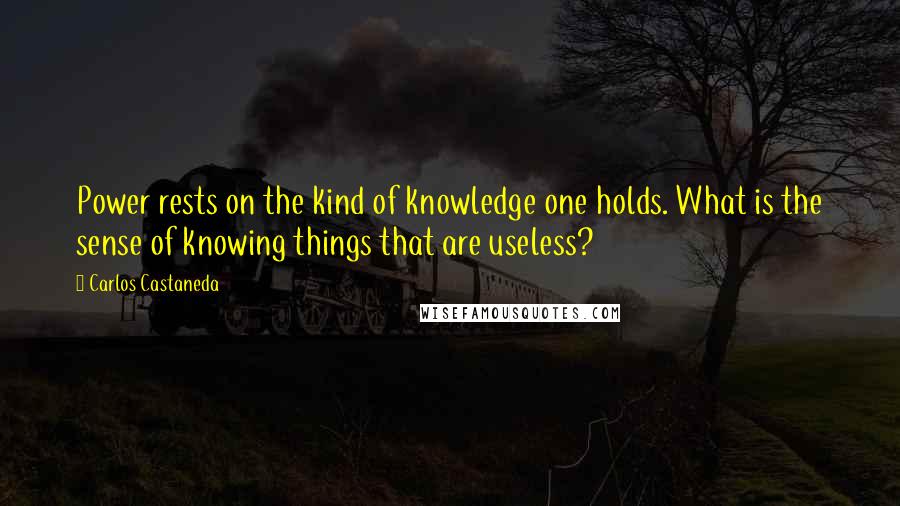 Carlos Castaneda Quotes: Power rests on the kind of knowledge one holds. What is the sense of knowing things that are useless?