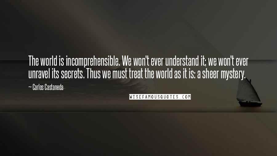 Carlos Castaneda Quotes: The world is incomprehensible. We won't ever understand it; we won't ever unravel its secrets. Thus we must treat the world as it is: a sheer mystery.