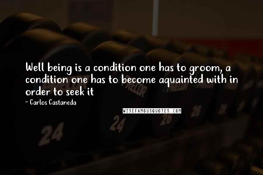 Carlos Castaneda Quotes: Well being is a condition one has to groom, a condition one has to become aquainted with in order to seek it