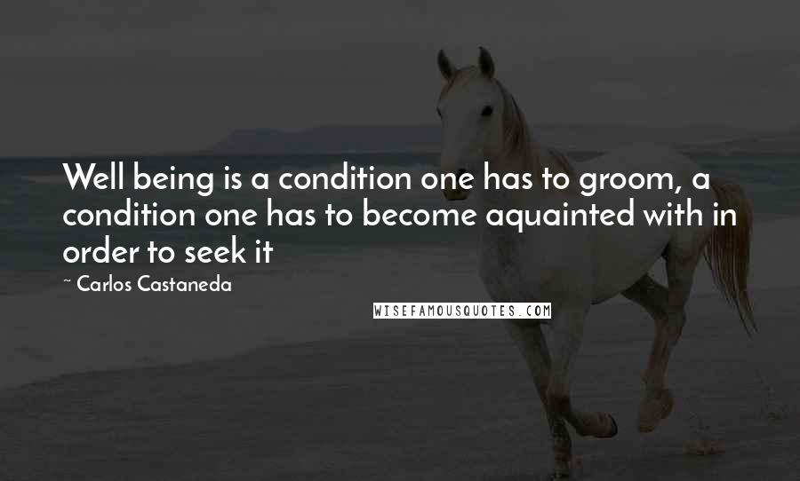 Carlos Castaneda Quotes: Well being is a condition one has to groom, a condition one has to become aquainted with in order to seek it