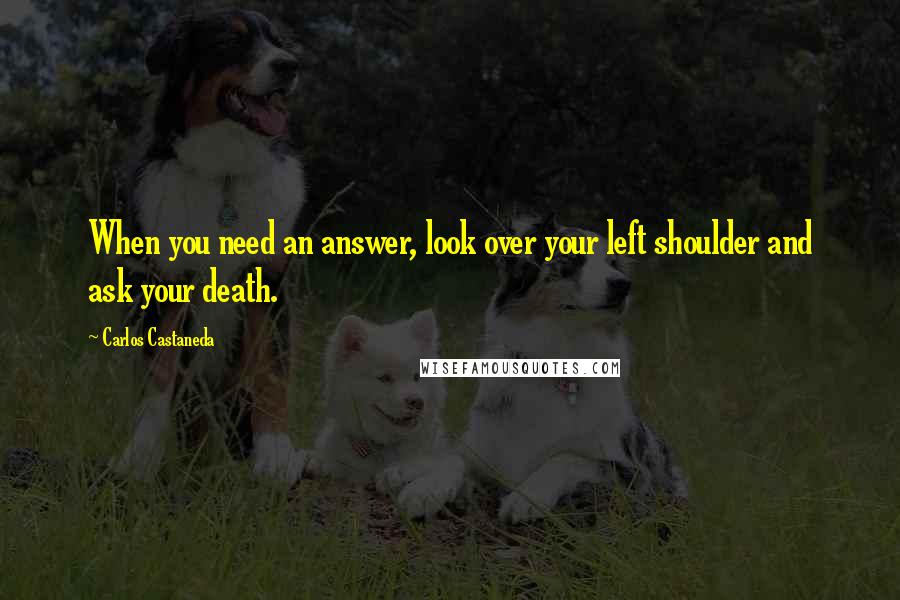 Carlos Castaneda Quotes: When you need an answer, look over your left shoulder and ask your death.