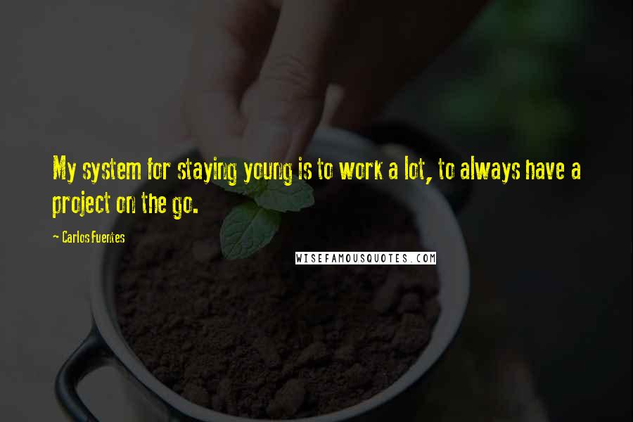 Carlos Fuentes Quotes: My system for staying young is to work a lot, to always have a project on the go.