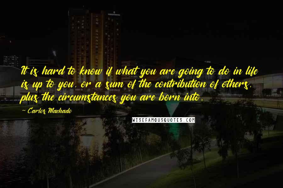 Carlos Machado Quotes: It is hard to know if what you are going to do in life is up to you, or a sum of the contribution of others, plus the circumstances you are born into.