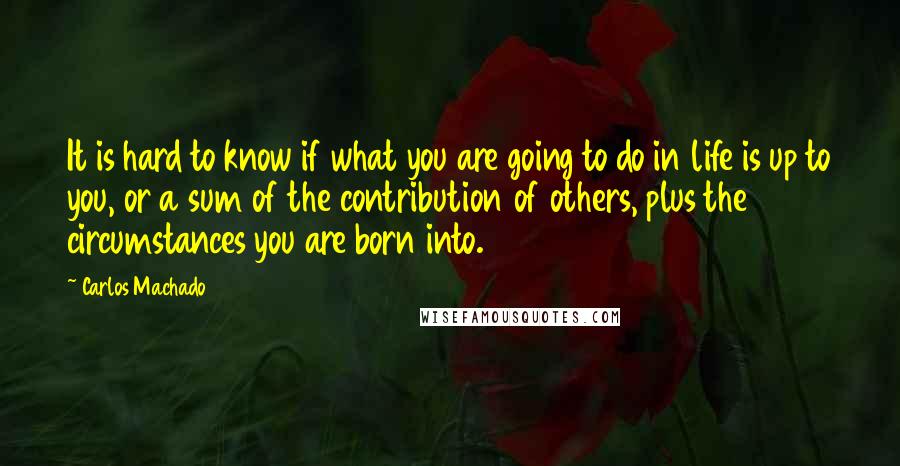 Carlos Machado Quotes: It is hard to know if what you are going to do in life is up to you, or a sum of the contribution of others, plus the circumstances you are born into.