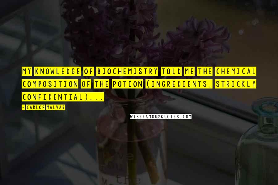 Carlos Malvar Quotes: My knowledge of biochemistry told me the chemical composition of the potion (ingredients, strickly confidential)...