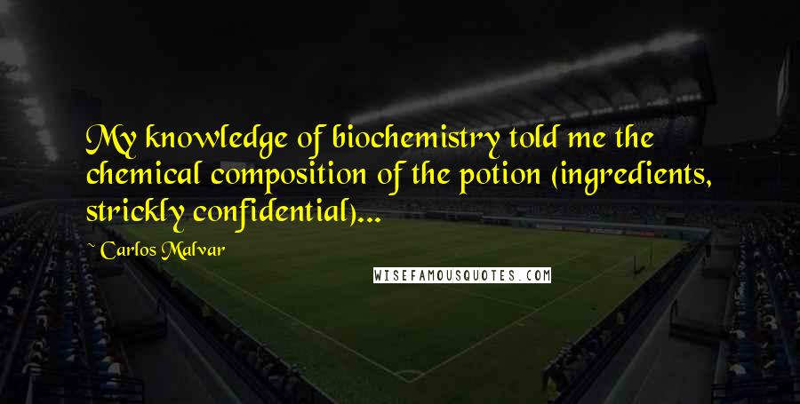 Carlos Malvar Quotes: My knowledge of biochemistry told me the chemical composition of the potion (ingredients, strickly confidential)...