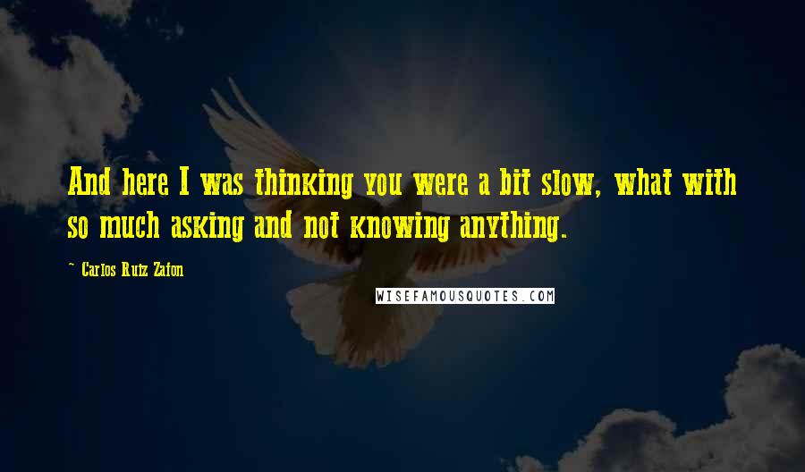 Carlos Ruiz Zafon Quotes: And here I was thinking you were a bit slow, what with so much asking and not knowing anything.