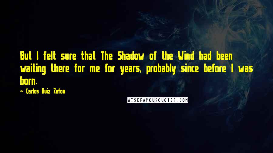 Carlos Ruiz Zafon Quotes: But I felt sure that The Shadow of the Wind had been waiting there for me for years, probably since before I was born.