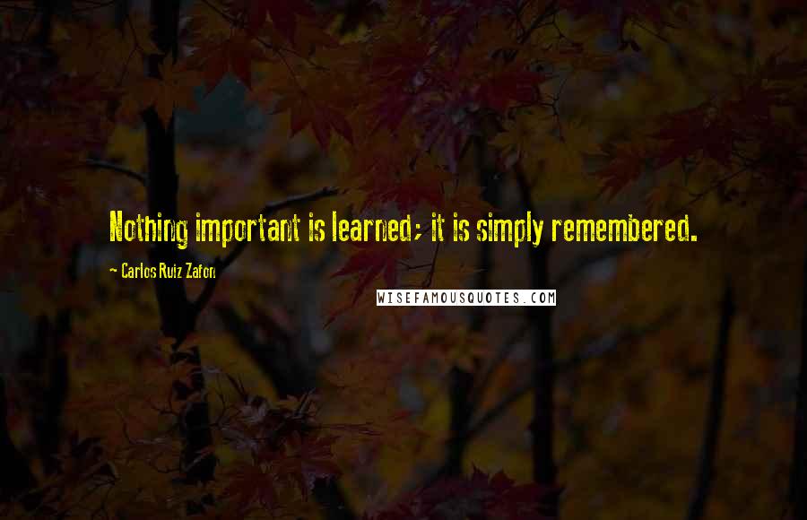 Carlos Ruiz Zafon Quotes: Nothing important is learned; it is simply remembered.