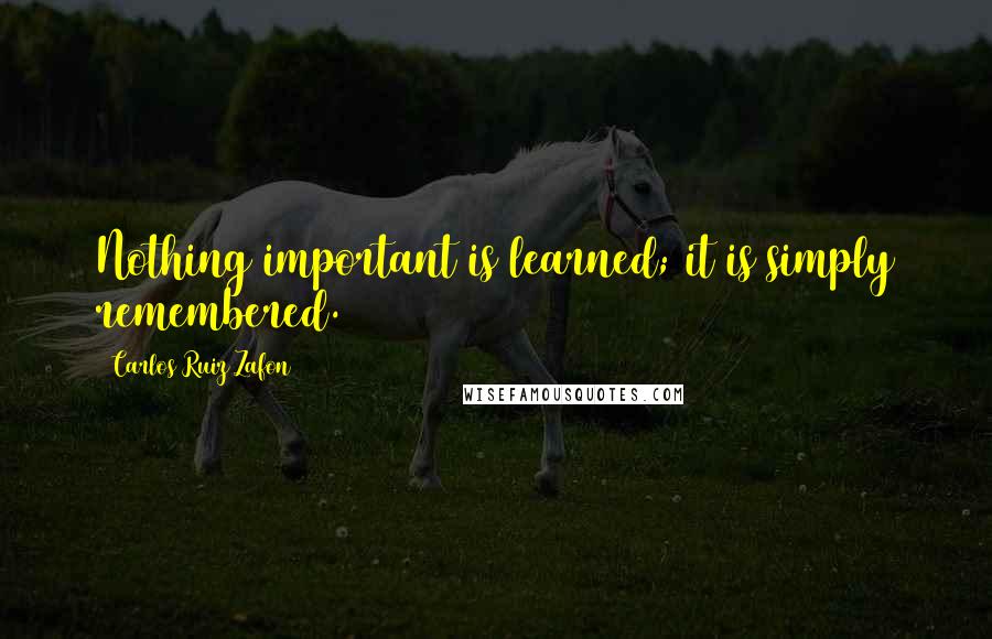 Carlos Ruiz Zafon Quotes: Nothing important is learned; it is simply remembered.