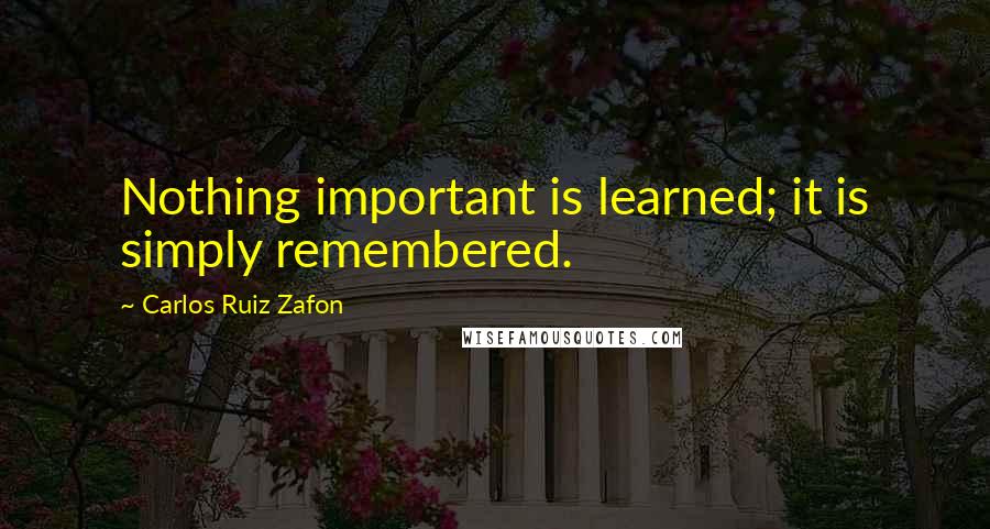 Carlos Ruiz Zafon Quotes: Nothing important is learned; it is simply remembered.