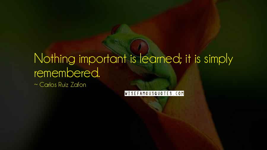 Carlos Ruiz Zafon Quotes: Nothing important is learned; it is simply remembered.