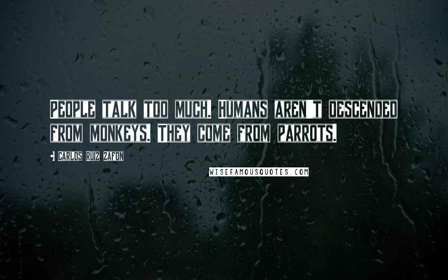 Carlos Ruiz Zafon Quotes: People talk too much. Humans aren't descended from monkeys. They come from parrots.