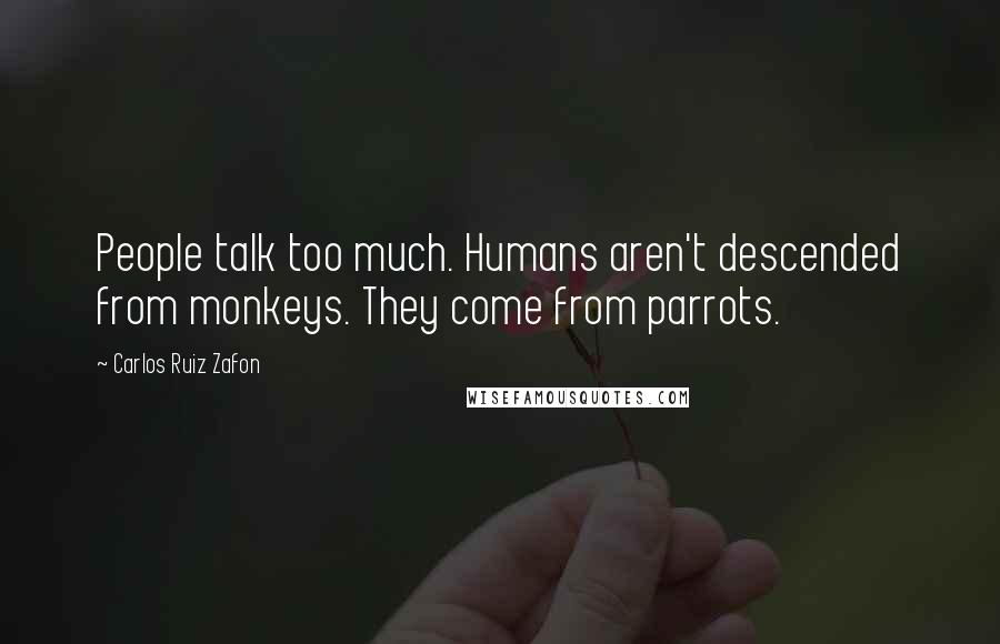 Carlos Ruiz Zafon Quotes: People talk too much. Humans aren't descended from monkeys. They come from parrots.