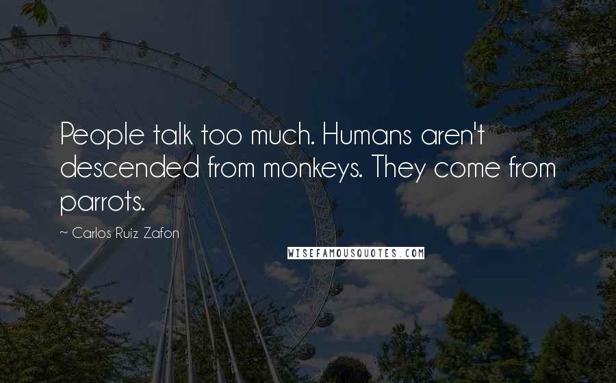 Carlos Ruiz Zafon Quotes: People talk too much. Humans aren't descended from monkeys. They come from parrots.